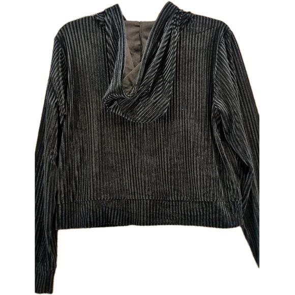 Colsie Hoodie S Cropped Black Velvet Stripe Full Zip Target Chunky 90s Style - Picture 4 of 8